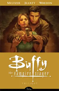The cover image depicts Angel standing behind Buffy, a wooden stake about to pierce her heart. Her eyes are closed.