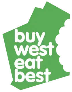 The "buy west eat best" logo