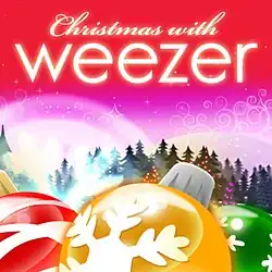 Album cover that says "Christmas with Weezer" and has ornaments in the background