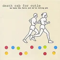 Cover art depicting two individuals running, illustrated over a soft brown background. The bottom of the art is dotted with multi-colored circles.