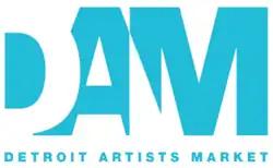 Partially overlapping "DAM" letters in sky blue