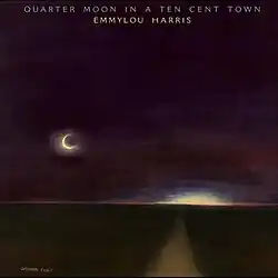 dark painting of glowing crescent moon and highway heading towards light