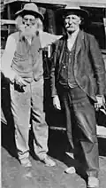 Ezra Meeker and Capt. H. G. Nickerson in 1915, founders of the Wyoming Oregon Trail Commission. Both American pioneers of the Oregon Trail.