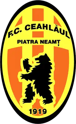 Oval orange-and-yellow team logo, with a stylized bear