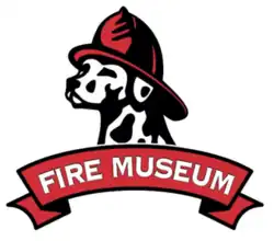 Dalmation dog wearing firefighting hat