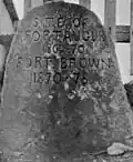 Fort Augur-Fort Brown historical marker in 1914. Made and placed by Capt. H. G. Nickerson, president of the Wyoming Oregon Trail Commission from 1913 to 1921. The fort was renamed Fort Washakie in honor of Chief Washakie