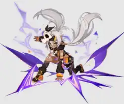 Official art of Iansan, a character with dark skin in the game. Iansan is shown wearing a sort of tribal outfit, and is one of the few dark-skinned characters in the game.
