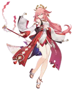 Official artwork of Yae Miko from Genshin Impact
