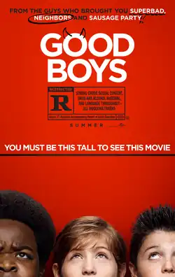 Three men look up on a line. On top of the poster is the film's title, and under the title is a MPA R rating block.