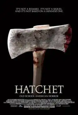 A double sided axe, one side is bloodied