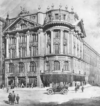 Black and white drawing of the exterior of an Edwardian theatre