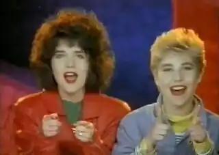 The Reynolds Girls in the music video for their first and only hit single, "I'd Rather Jack" (1989)