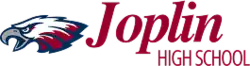 Red and white eagle's head with red text reading "Joplin High School"