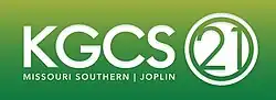 Green bar with white text reading "KGCS Missouri Southern - Joplin" and "21" in a circle