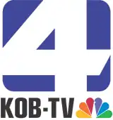 A bold white 4 in a blue rounded rectangle, with the NBC peacock and "KOB-TV" beneath