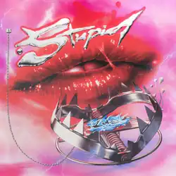The song's title shown with a pair of red lips and a bear trap in the background