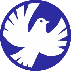 A white dove against a blue, circular background