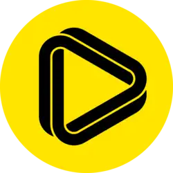 Loops logo. Black play button like shape on a yellow circle.