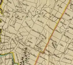 Mansfield, depicted on an 1814 map