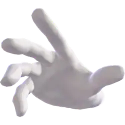 A disembodied hand wearing a white glove