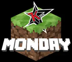 The tournament's logo. An interpretation of the Minecraft Grass Block with the text "Monday" and Keemstar's logo hacked into the block like a shuriken.