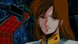 Misa Hayase as she appears in the 1984 Macross: Do You Remember Love? movie. The stylistic evolution of her features is evident, reflecting the work undertaken by the animation staff to "de-age" her.
