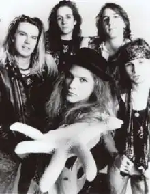 Mother Love Bone in 1989; clockwise from left: Bruce Fairweather, Stone Gossard, Greg Gilmore, Jeff Ament, and Andrew Wood