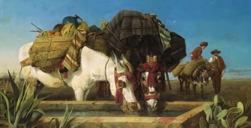 Mules Drinking, Seville by Richard Ansdell