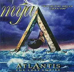 singer Mýa on the single cover for "Where the Dream Takes You" seated atop the "A" for "Atlantis".