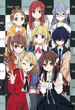 22/7 characters. From top left: Miyako, Reika, Akane, Jun, Sakura, Miu, Nicole, and Ayaka. (Not pictured: Yuki, Tsubomi, and Mikami)
