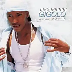 The cover features Nick Cannon wearing a white tank top, light blue doo-rag and jacket, and platinum chain. Both artists' name and the song title appear on the top-right corner, colored in white and light blue respectively.