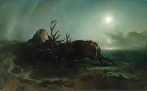 Night (Two Stags Battling by Moonlight) by Edwin Landseer