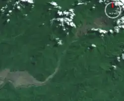 NASA Landsat image of Panguna, showing tailings runoff.