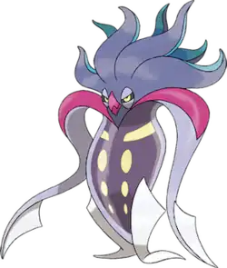 A large purple creature that resembles an upside down squid with a bird's face and beak, its eyes glaring