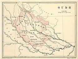 The Kingdom of Oudh in 1856 (red)