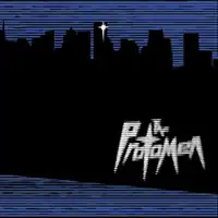The Protomen's cover art. A dark city skyline is depicted against a blue background. A light is seen shining from the top of a building.