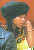 Jones on the back cover of the Black Uhuru album Red in 1981