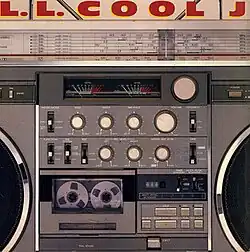 A square image close-up of a boombox, with the artist's name L.L. Cool J in red, bold capitals at the top of the cover.