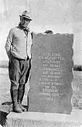 Robert Ellison and the Fort Reno historical marker in 1927. Robert Ellison was the Midwest Oil Company President and was one of the original members of the Wyoming new Historical Landmarks Commission when it was founded in 1927.