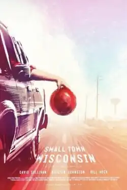 A man holding a bowling ball out of the car window