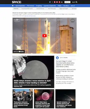 Screenshot of Space.com showing various content