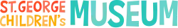 Text in multiple colors reading "St. George Children's Museum, Discover • Imagine • Create"
