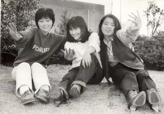 Sugar in 1982. From left to right: Kumiko Nagasawa, Miki Kasamatsu, and Kimiko Tokumoto.