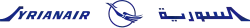 a flying blue bird inside a circle, With “SyrianAir” written in English on the left, and in Arabic to the right.