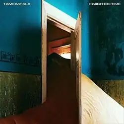 A worn open door surrounded by rooms filled with sand.