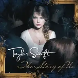 Cover artwork of "The Story of Us", showing Swift in a white dress in the middle of the frame as other people walk by