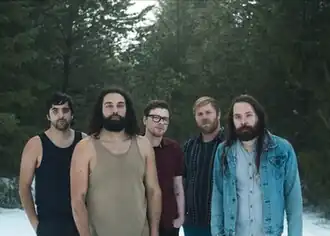 the band in 2023, from left to right: Parker Scholz, Kyle Scholz, TJ Nichols, Andy Crateau and Dawson Scholz