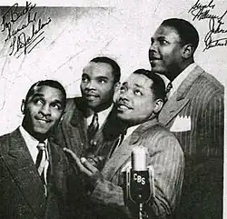 The Jubalaires c. 1945. From left to right: Orville Brooks, Theodore (Teddy) Brooks, Caleb Ginyard and George McFadden.