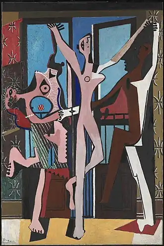 Cubist painting of three figures dancing