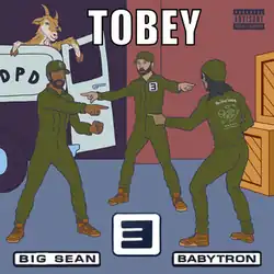 Eminem, Big Sean, and BabyTron all with green clothes pointing at each other, as a reference to the 1967 Spider-Man cartoon episode "Double Identity".